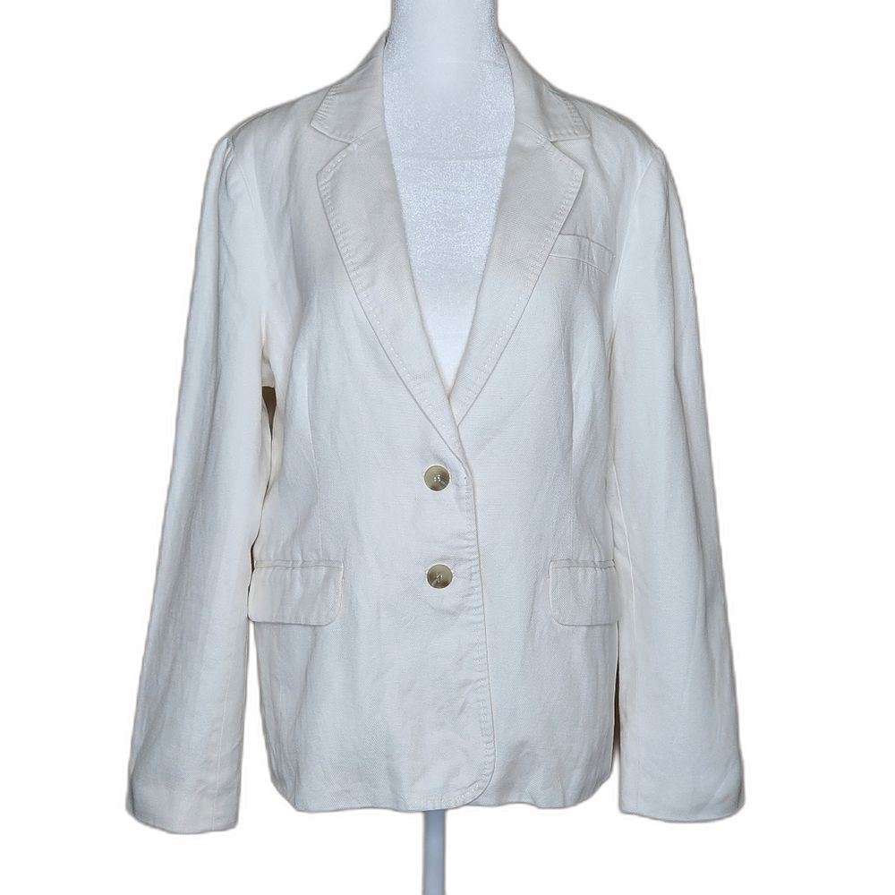 Pure Collection Resort Wear Ivory Linen Blend Two-Button Blazer Women's 12
